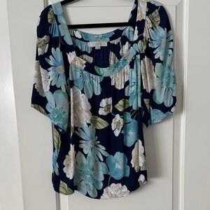 LOFT Floral Blouse - Navy and Teal XL